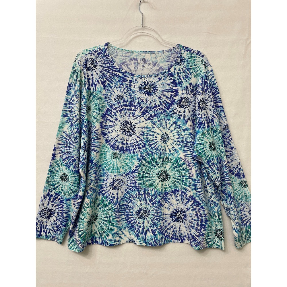 Lands' End Top 2X Blue Green Tie Dye Sun Protection Long Sleeve Outdoor